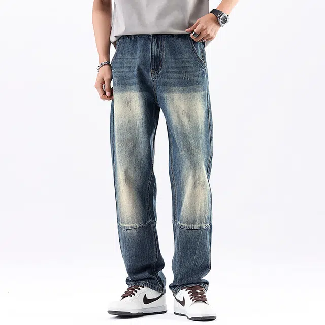 法文箱子 复古潮牌春夏美式高街宽松直筒裤子工装休闲长裤牛仔裤 男款