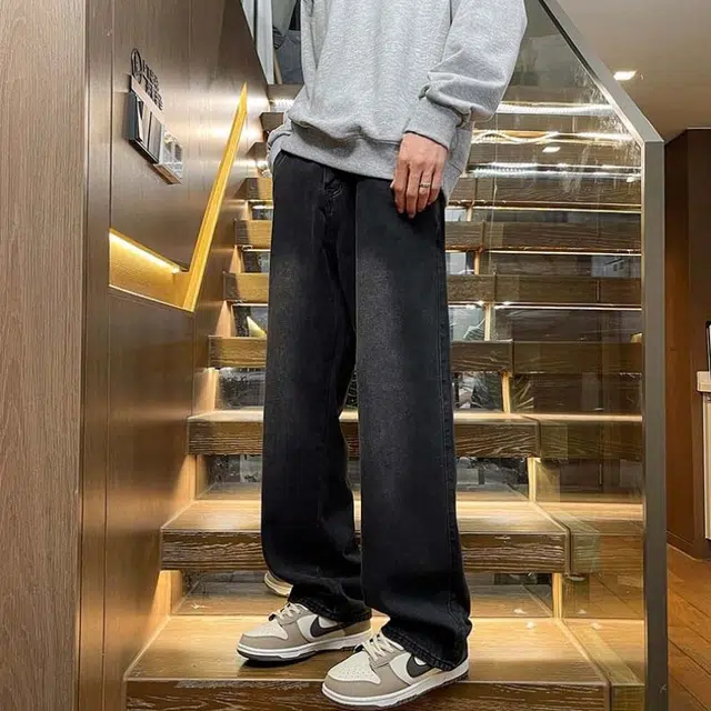 法文箱子 秋冬港风高街大码宽松直筒休闲潮流百搭牛仔裤 男款
