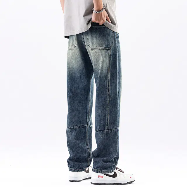 法文箱子 复古潮牌春夏美式高街宽松直筒裤子工装休闲长裤牛仔裤 男款