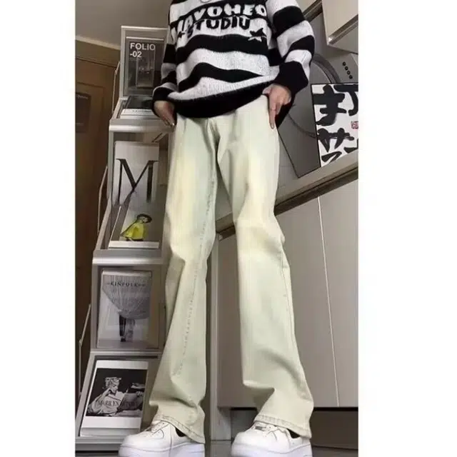 法文箱子 美式高街夏季时尚复古喇叭裤男高街潮流微喇修身长裤酷帅百搭水洗柔软舒适透气亲肤废土风中腰显高显瘦垂感窄版微喇牛仔裤 男款