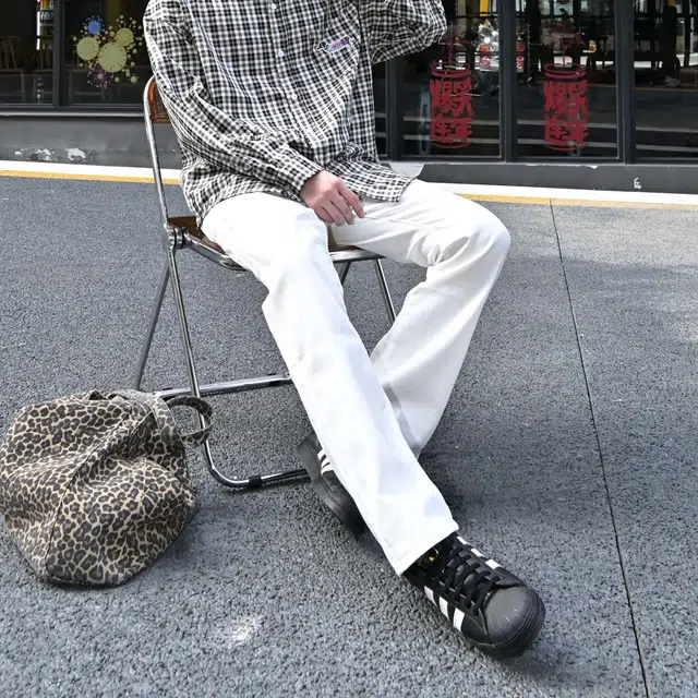 法文箱子 美式高街印花男潮牌痞帅复古宽松百搭直筒阔腿拖地长裤牛仔裤 男女同款