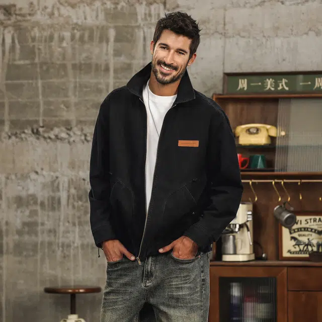 法文箱子 秋冬男士外套秋男百搭男装秋季潮流拼接翻领纯棉耐磨战术工装衣服夹克 男款