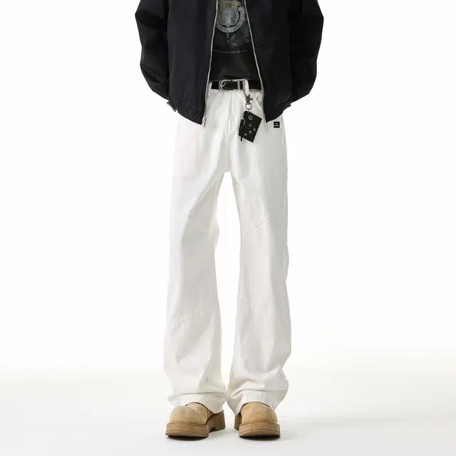 法文箱子 春秋美式高街拼接设计感牛仔裤宽松显瘦百搭休闲直筒裤 男款