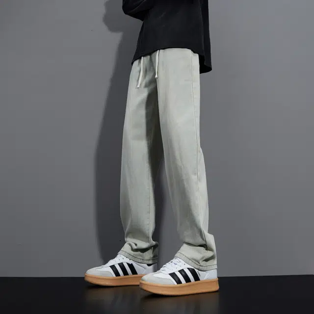 法文箱子 美式复古水洗基础款秋冬高街做旧舒适亲肤透气直筒通勤百搭废土风垂感休闲风显高显瘦长裤牛仔裤  男女同款