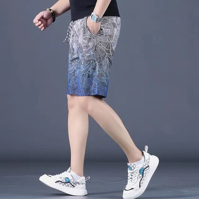 尘映 美式潮牌薄款不规则印花五分中裤运动沙滩裤休闲短裤 男款