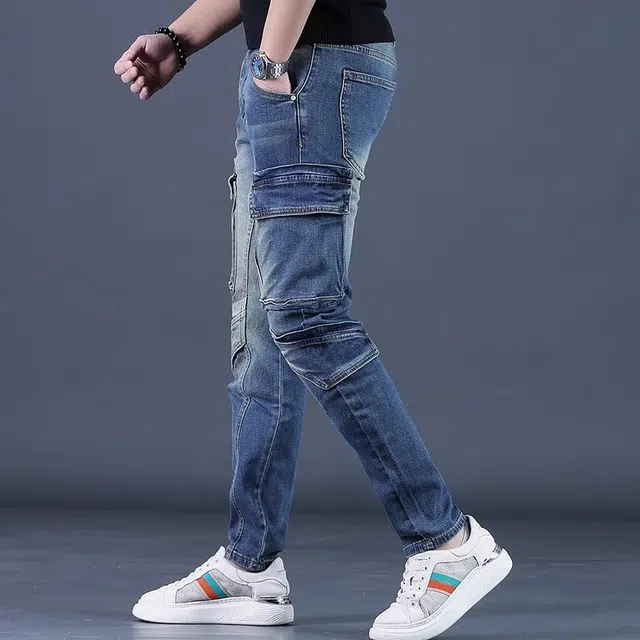 尘映 高端夏季薄款高端机车直筒裤潮牌修身小脚休闲牛仔裤 男款