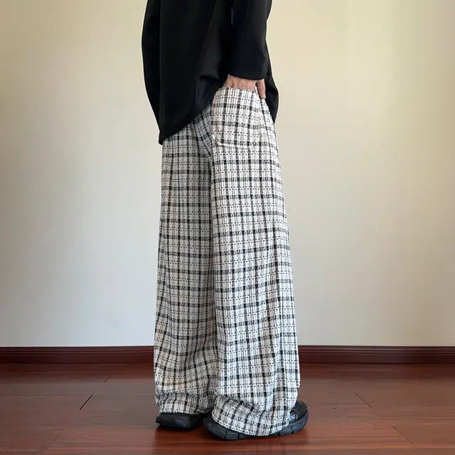 尘映 美式高街痞帅早秋常规加绒款欧棉绒印花格子校园穿搭直筒阔腿裤男宽松拖地裤无性别亲肤学院百搭通勤运动裤子休闲裤 男女同款