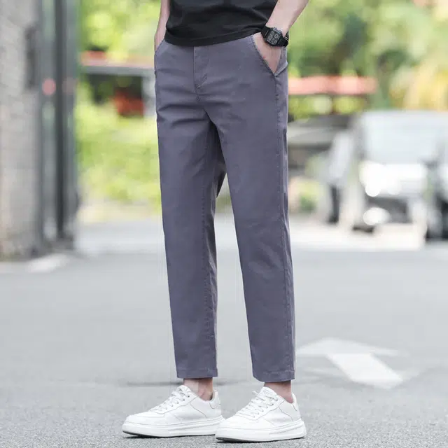 尘映  学院风四季轻奢高端商务简约白领都市青年时尚百搭纯色透气纯棉九分裤小西裤直筒薄休闲裤 男女同款