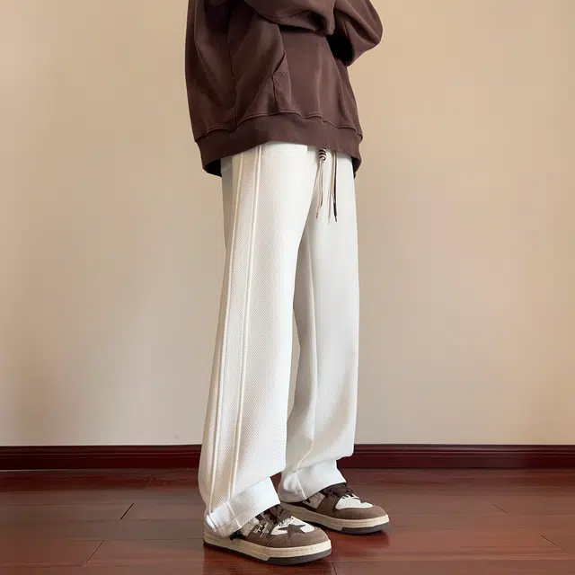 尘映 美式高街痞帅早秋常规加绒款菠萝格校园穿搭直筒阔腿裤男宽松拖地裤无性别亲肤学院百搭通勤运动裤子休闲裤 男女同款