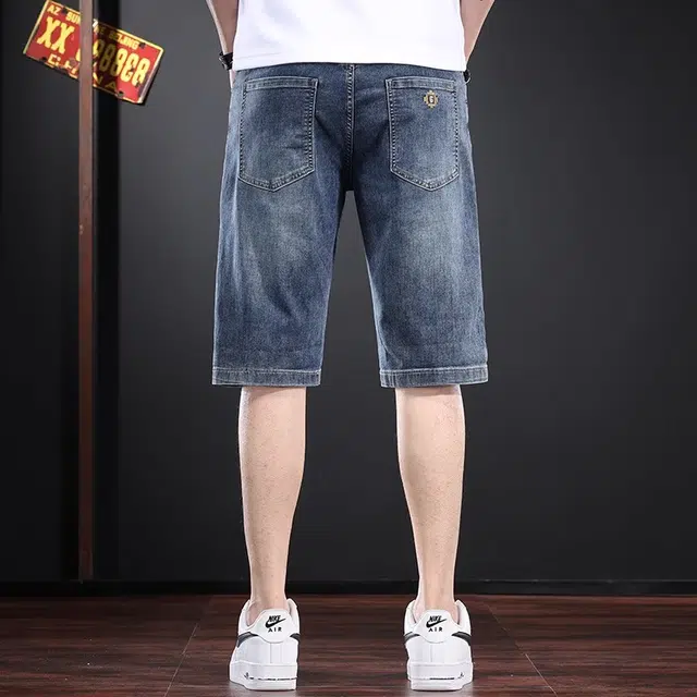 尘映 高端薄款潮牌弹力青年设计感五分牛仔短裤 男款