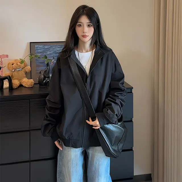 尘映 美式高街风复古校园穿搭痞帅休闲宽松学生党百搭飞行员教练立领保暖防风潮流外套无性别氛围感夹克 男女同款