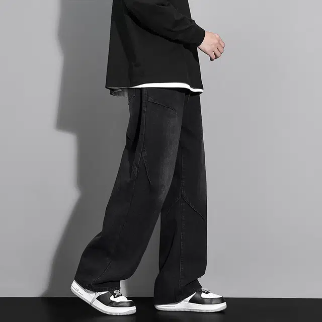 尘映 薄款美式宽松垂感阔腿裤休闲百搭直筒牛仔裤 男款