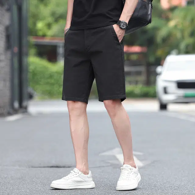 尘映 夏季薄款高端轻奢纯棉宽松轻商务时尚百搭直筒七分休闲短裤 男款
