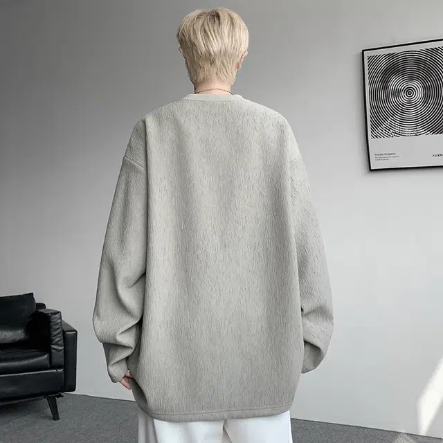 尘映 美式复古高街简约基础款早秋纯色圆领宽松休闲打底衫户外潮牌百搭青少年学院风套头插肩长袖卫衣 男女同款