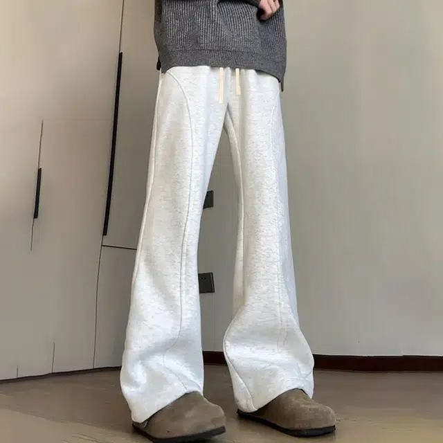 尘映 美式高街慵懒宽松百搭垂感微喇拉链弯刀运动裤休闲裤 男女同款