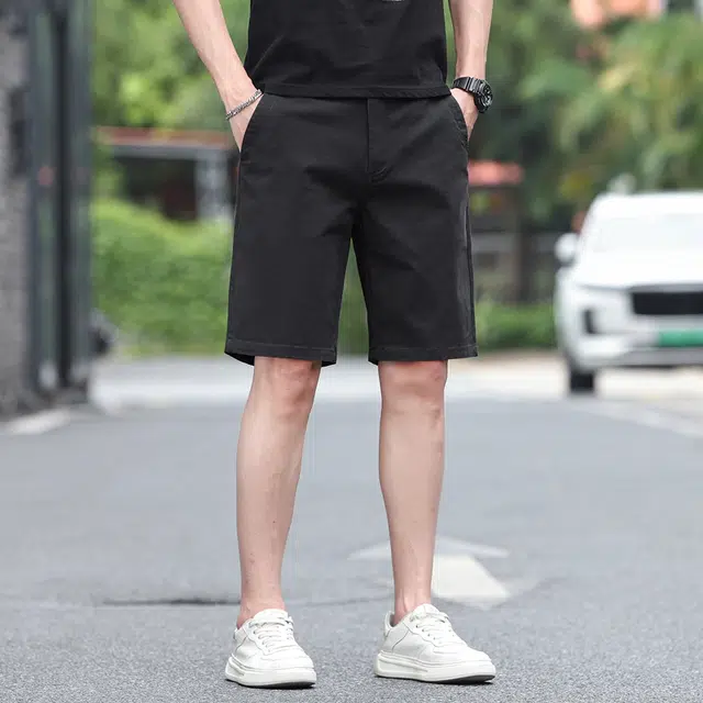尘映 夏季薄款高端轻奢纯棉宽松轻商务时尚百搭直筒七分休闲短裤 男款