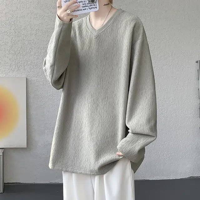 尘映 美式复古高街简约基础款早秋纯色圆领宽松休闲打底衫户外潮牌百搭青少年学院风套头插肩长袖卫衣 男女同款