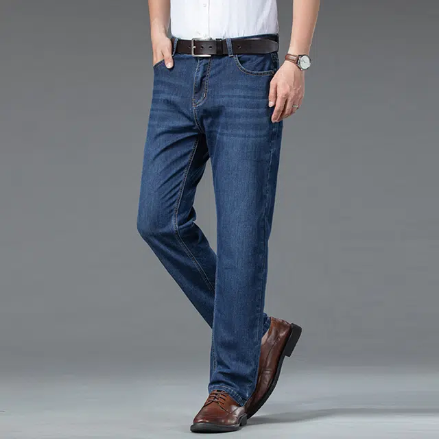 炳盛 薄款高端冰丝宽松直筒商务休闲长裤子牛仔裤 男女同款