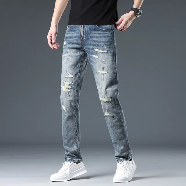 Bingsheng Slim Fit Distressed Jeans 2025 Autumn