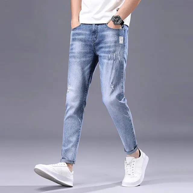 炳盛 夏季薄款九分韩版修身小脚弹力外穿牛仔裤 男女同款