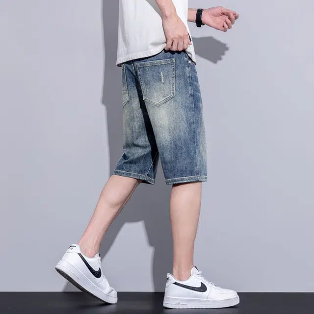 炳盛 美式复古宽松直筒潮牌休闲五分裤子夏季牛仔短裤 男女同款