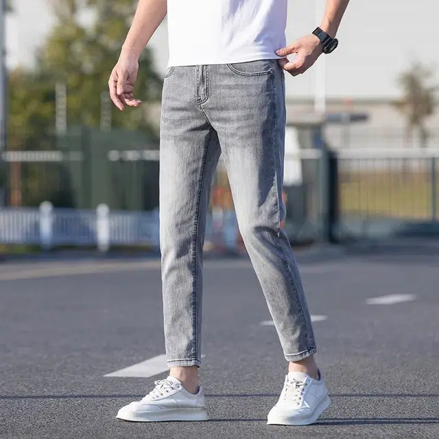 炳盛 夏季薄款修身小脚裤韩版弹力休闲九分牛仔裤 男女同款