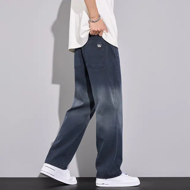 炳盛 渐变夏季薄款潮牌宽松直筒冰丝牛仔裤 男女同款