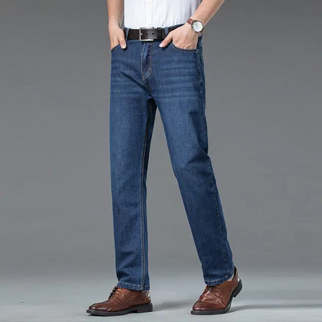 炳盛 薄款高端冰丝宽松直筒商务休闲长裤子牛仔裤 男女同款