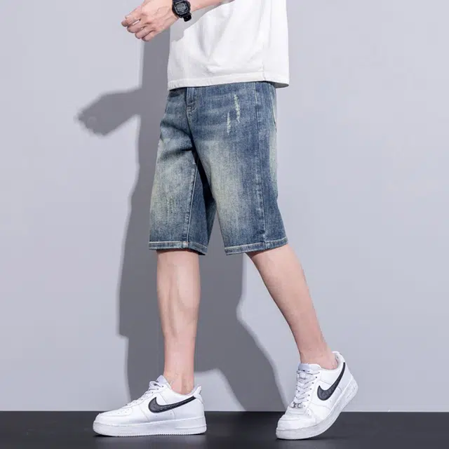 炳盛 美式复古宽松直筒潮牌休闲五分裤子夏季牛仔短裤 男女同款