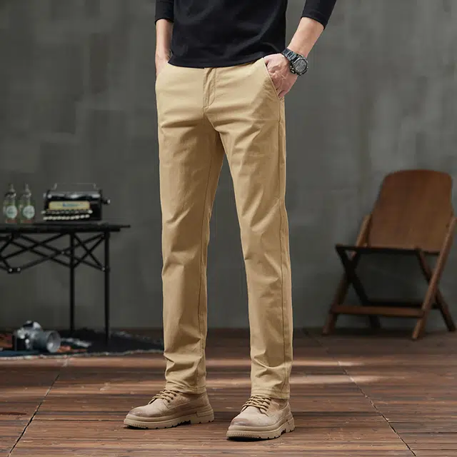 炳盛 高端男士秋冬季纯棉高腰弹力免烫抗皱男商务直筒裤子休闲裤 男女同款