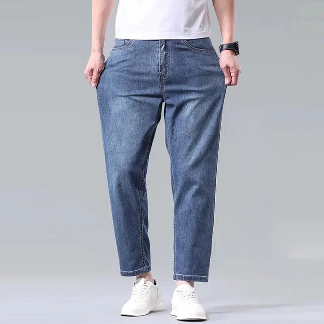 炳盛 夏季薄款冰丝九分直筒宽松休闲牛仔裤 男女同款