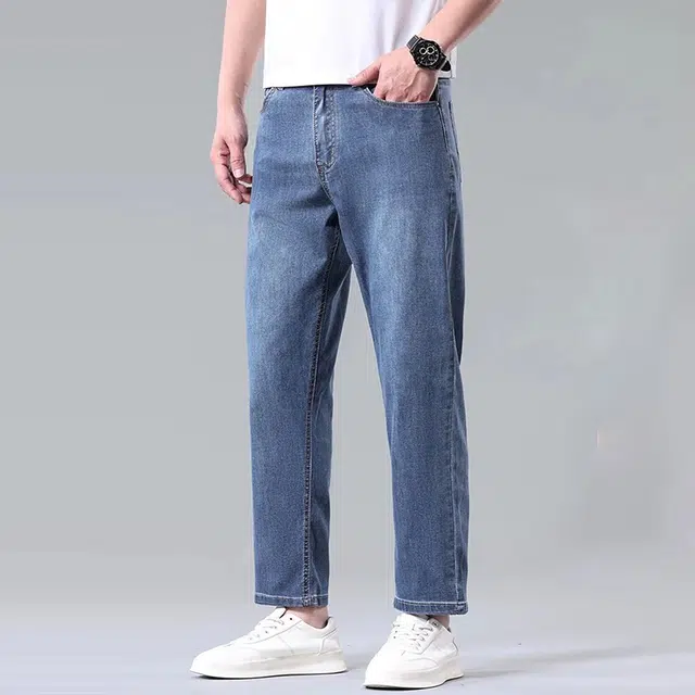 炳盛 夏季薄款冰丝九分直筒宽松休闲牛仔裤 男女同款