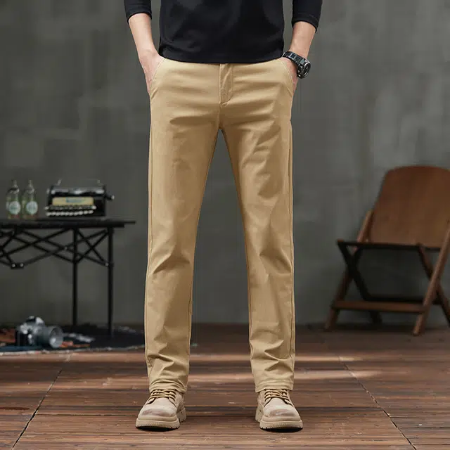 炳盛 高端男士秋冬季纯棉高腰弹力免烫抗皱男商务直筒裤子休闲裤 男女同款