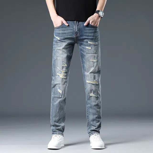Bingsheng Slim Fit Distressed Jeans 2025 Autumn