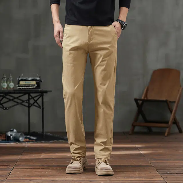 炳盛 高端男士秋冬季纯棉高腰弹力免烫抗皱男商务直筒裤子休闲裤 男女同款