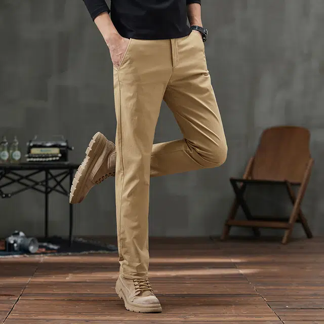 炳盛 高端男士秋冬季纯棉高腰弹力免烫抗皱男商务直筒裤子休闲裤 男女同款