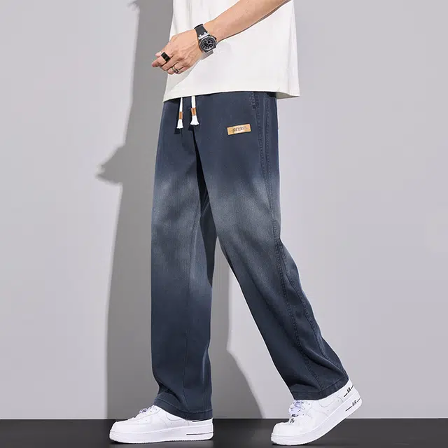 炳盛 渐变夏季薄款潮牌宽松直筒冰丝牛仔裤 男女同款