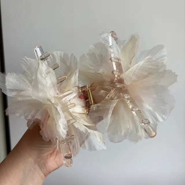 希铃 花朵鲨鱼夹唯美仙气 温柔 百搭 海边度假 浪漫  后脑勺夹欧根纱 亚克力 发夹 女款