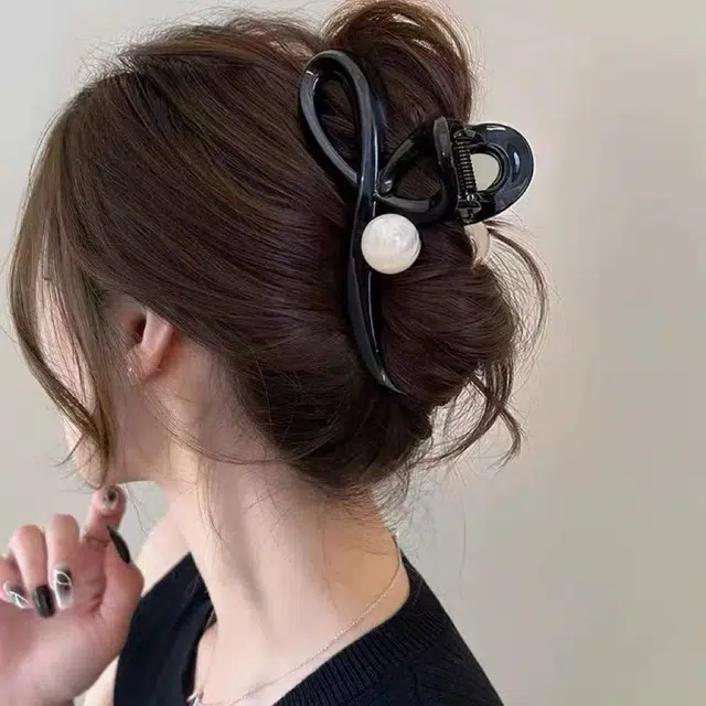 希铃 高级感简洁气质珠珠后脑勺抓夹 亚克力 发夹 女款