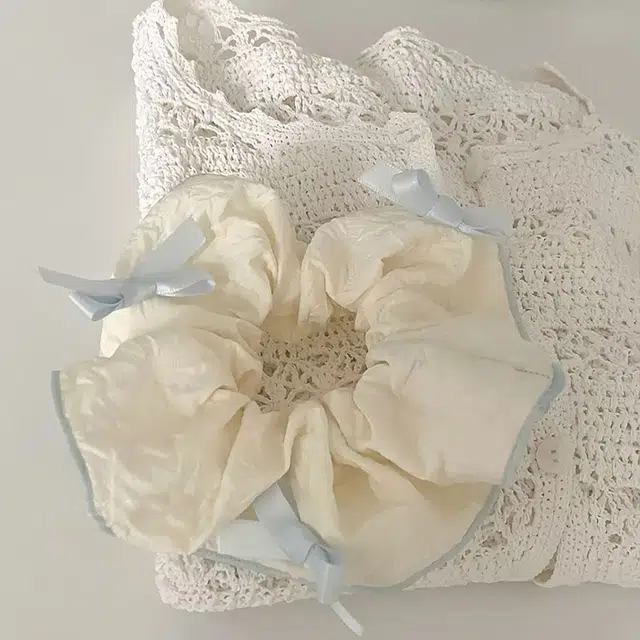 希铃 淡淡奶黄奶蓝蝴蝶结 纹理布料 发圈 女款