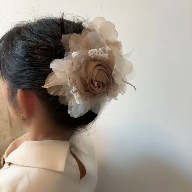 希铃 花朵咖色 唯美气质百搭 鲨鱼夹 优雅复古 后脑勺夹 亚克力 发夹 女款