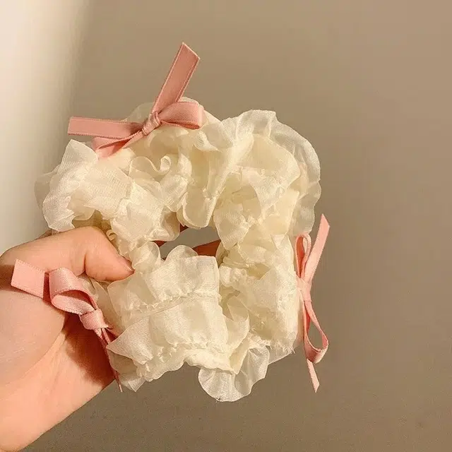 希铃 超仙女蝴蝶结白粉韩系可爱简约#好运 布艺 发圈 女款