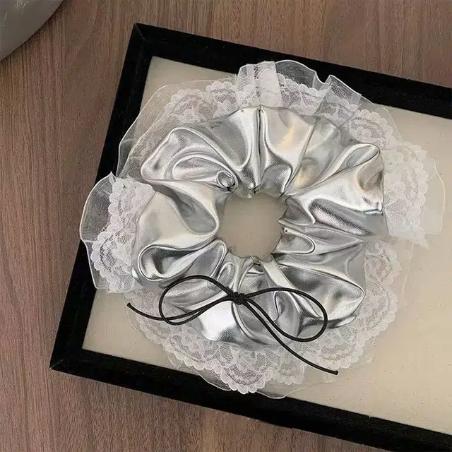 希铃 银色层次蝴蝶结风 蕾丝 发圈 女款