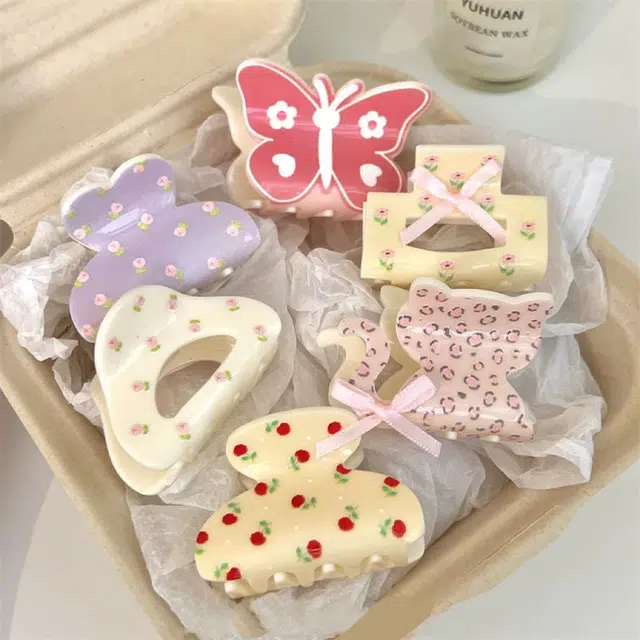 希铃 韩系甜美田园风猫咪蝴蝶结抓夹#好运 亚克力 发夹 女款