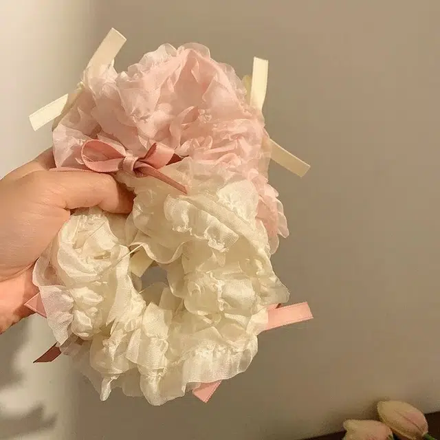希铃 超仙女蝴蝶结白粉韩系可爱简约#好运 布艺 发圈 女款
