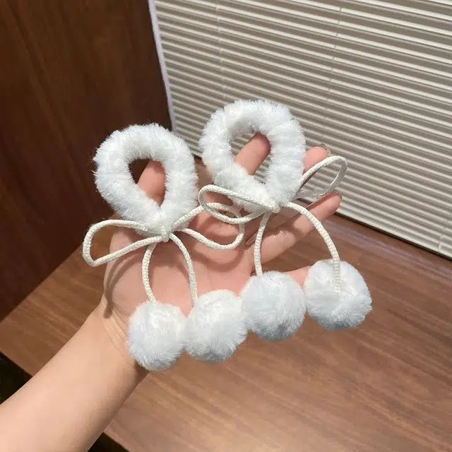 希铃 毛茸茸蝴蝶结球球樱桃#好运 聚酯纤维 发圈 女款