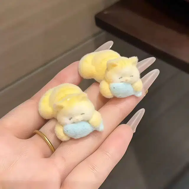 希铃 可爱小猫吃鱼少女心卡通 植绒 发夹 女款