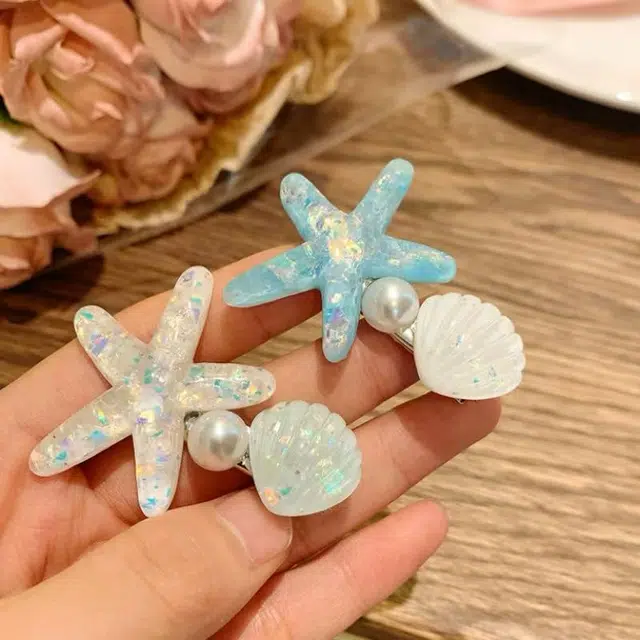 希铃 亮闪闪海星贝壳简约珠珠甜美 亚克力 发夹 女款