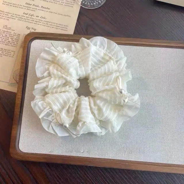 希铃 高级氛围感法式珍珠蕾丝边条纹 布艺 发圈/头绳 女款