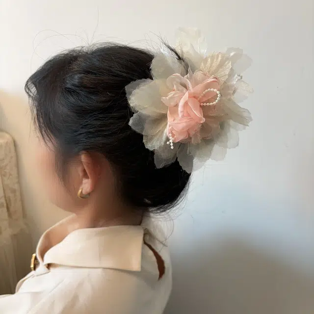 希铃 花朵鲨鱼夹唯美仙气 温柔 百搭 海边度假 浪漫  后脑勺夹欧根纱 亚克力 发夹 女款